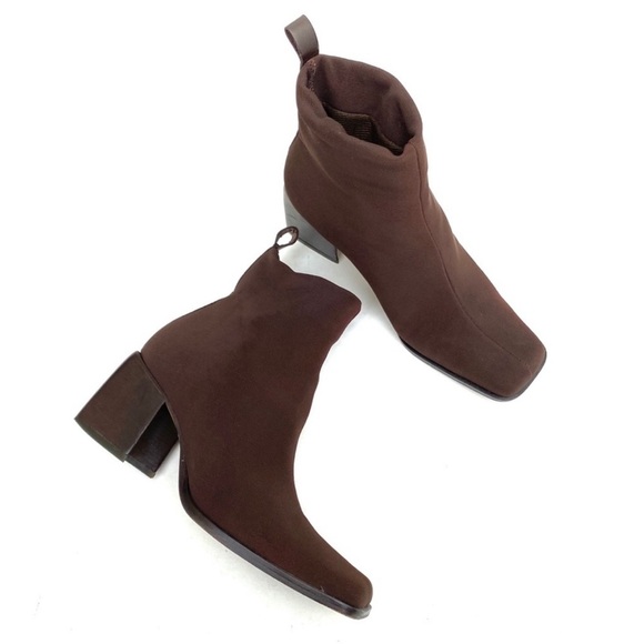 Vintage Nine West Y2K Stretch Fabric Sock Square Toe Ankle Boot 5.5 - Picture 1 of 8